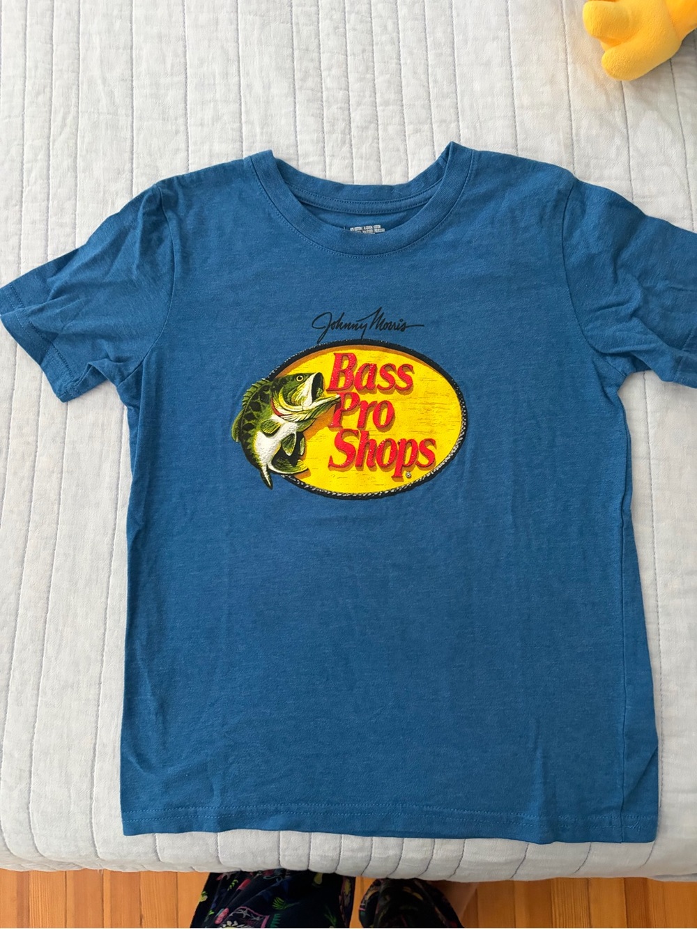 Bass Pro Shops Blue Tee with Yellow Logo and Red Lettering